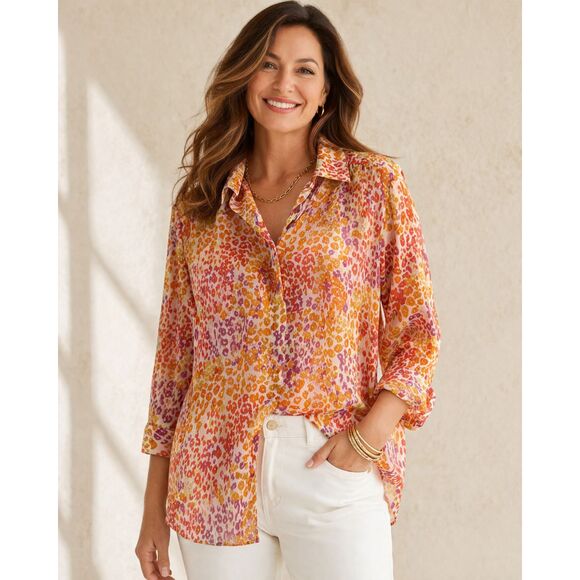 Chico's Tops - Chico’s Size 2 Colorful Leopard Print Blouse Lightweight Button‎ Front Top